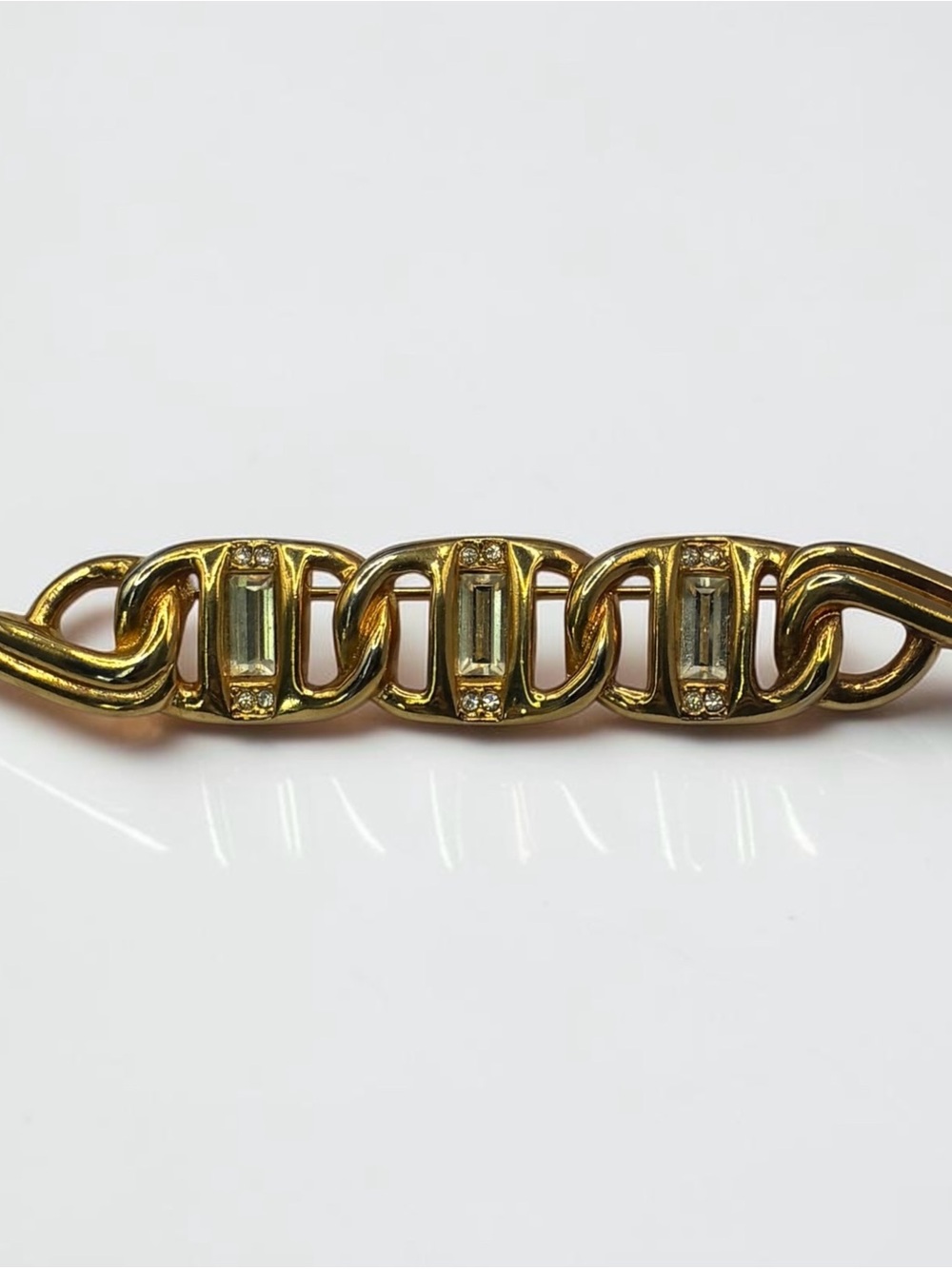 Swarovski Signed Swan Gold-Tone Crystal Link Brooch Pin